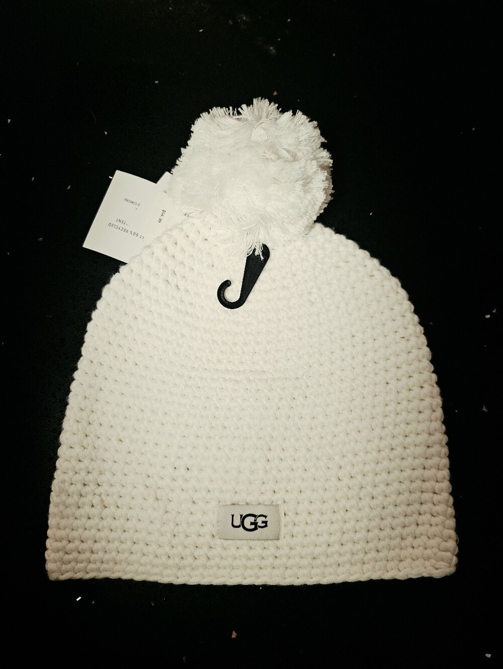 UGG Womens Beanie Pom Pom Crochet Knit Winter Hat Ivory One Size O/S New NWT